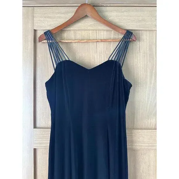Vintage Molly Malloy Evening Black Velvet Strappy Maxi Cocktail Dress Size 14​ - Picture 3 of 9